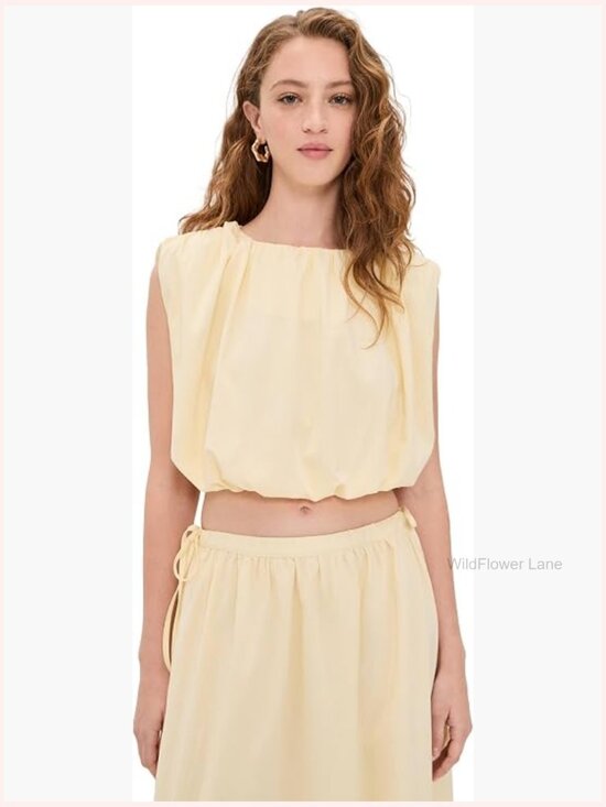 Tops - Boat Neck Sleeveless Tank Top with Bubble Hem